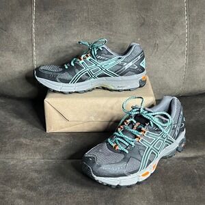 ASICS Women's Gel-Venture 5 Trail Running‎ Shoes Size 7.5 Gray Teal Orange EUC